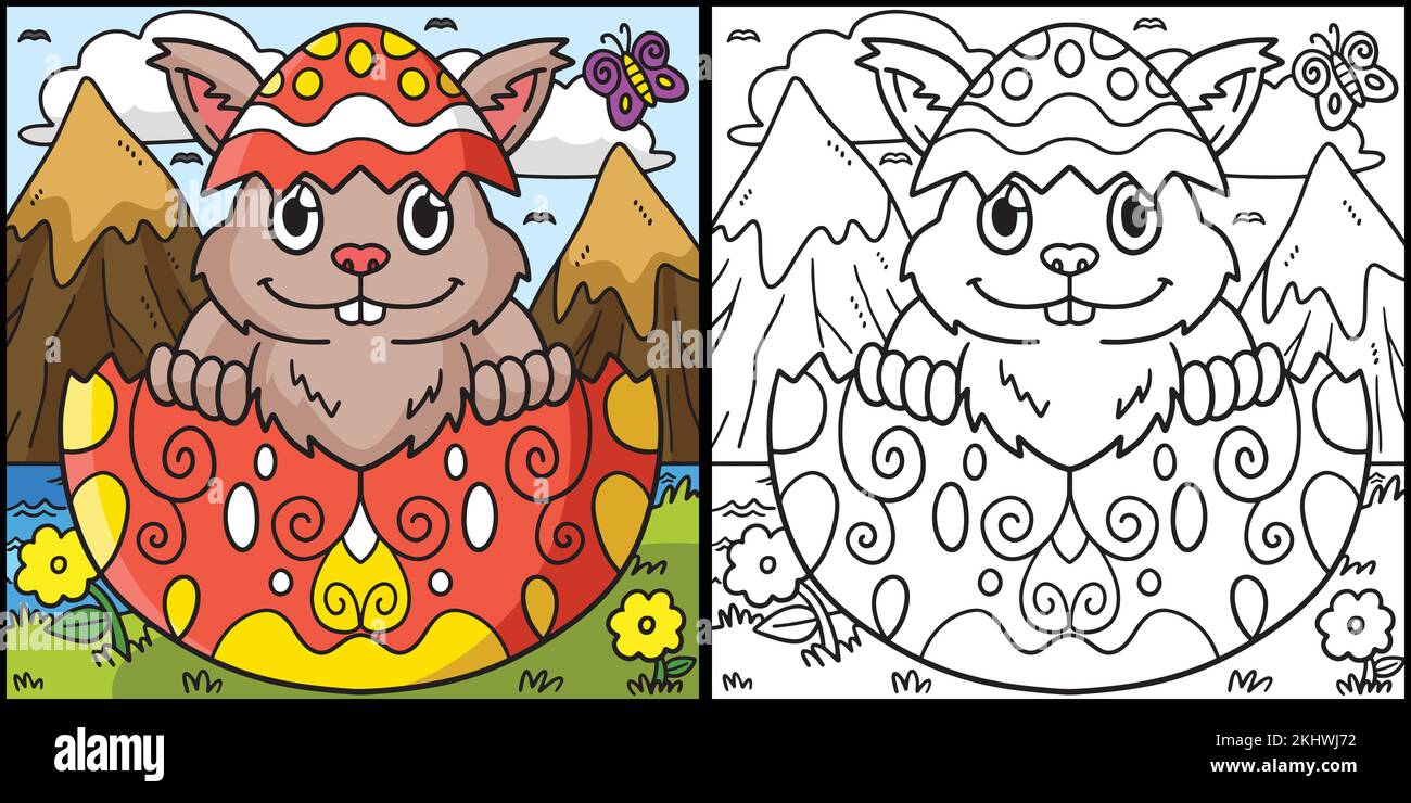 Bunny in Hatched Easter Egg Coloring Illustration Stock Vector Image ...