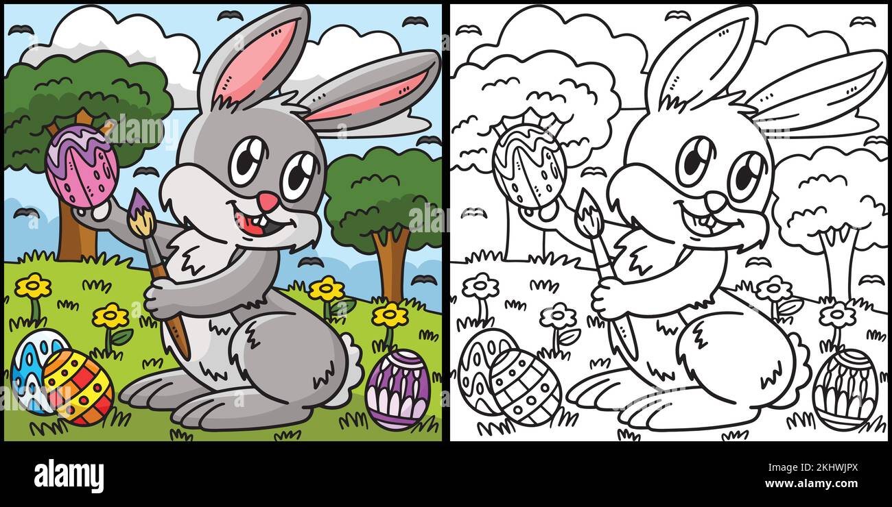 Bunny Painting Easter Egg Coloring Illustration Stock Vector Image ...