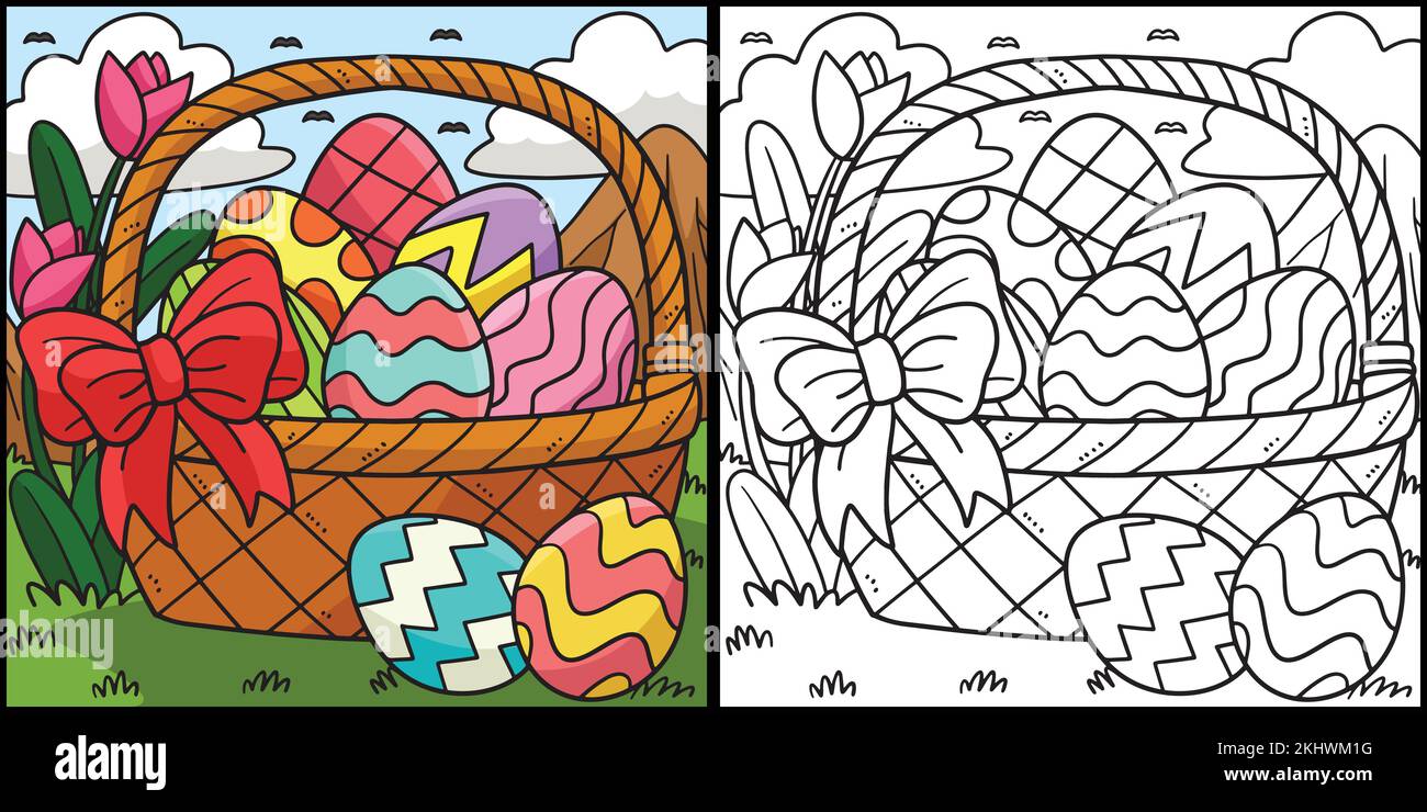Easter Eggs Basket Coloring Page Illustration Stock Vector Image & Art ...