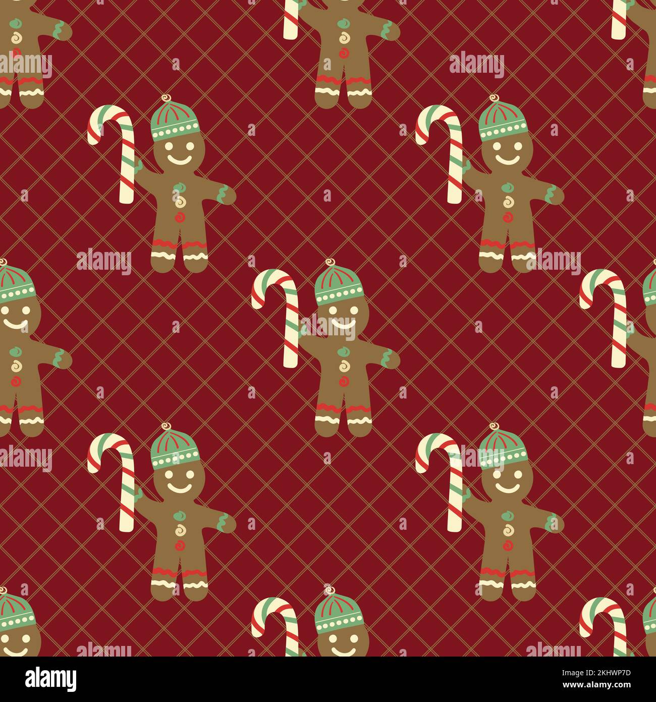Cute gingerbread men, candy canes vector pattern background ...