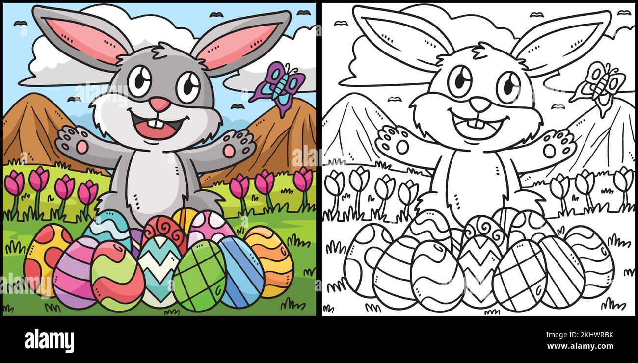 Bunny with Easter Egg Coloring Page Illustration Stock Vector Image ...