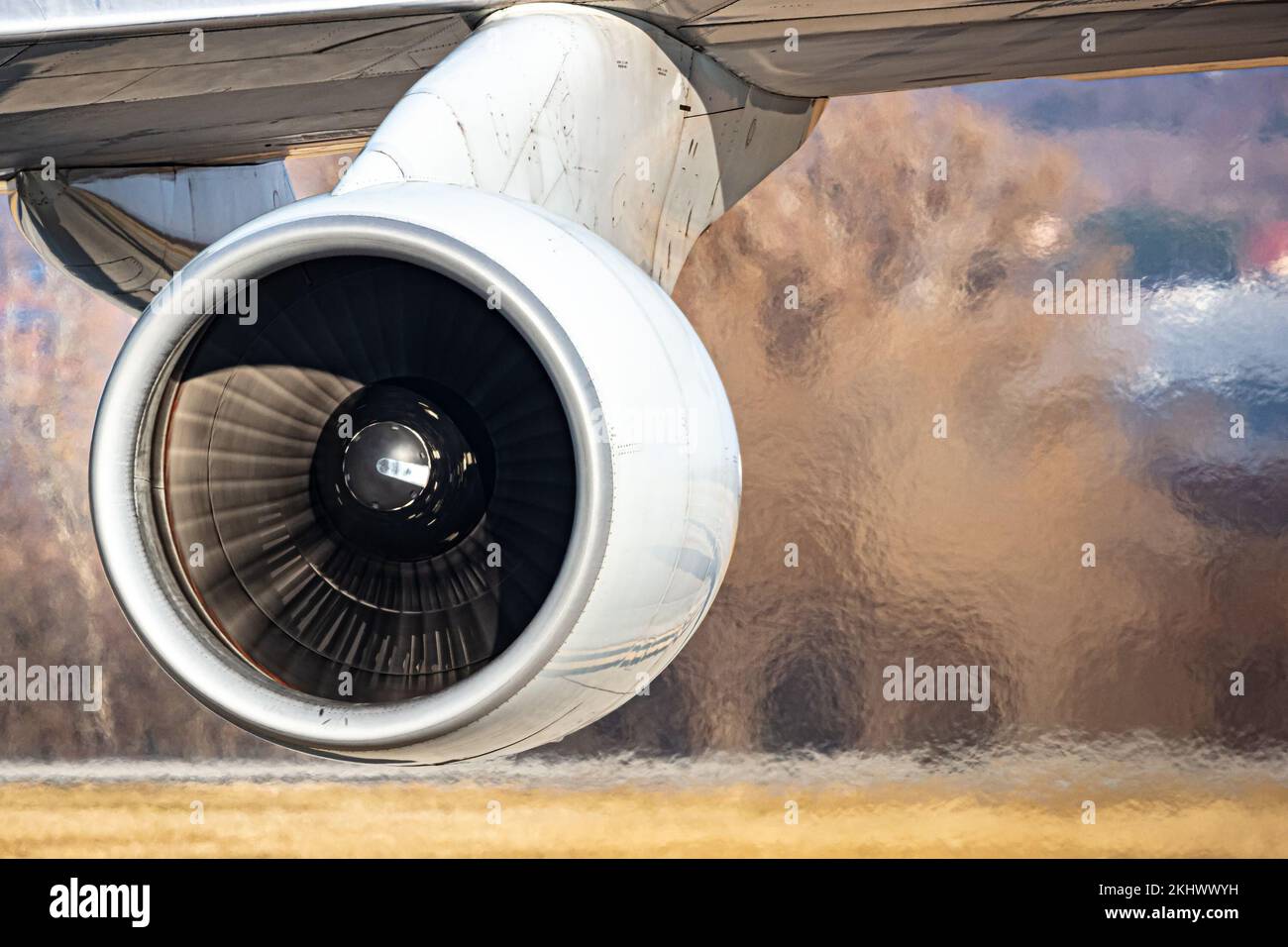 Aircraft jet engine. Plane turbofan motor. Aerospace and aviation