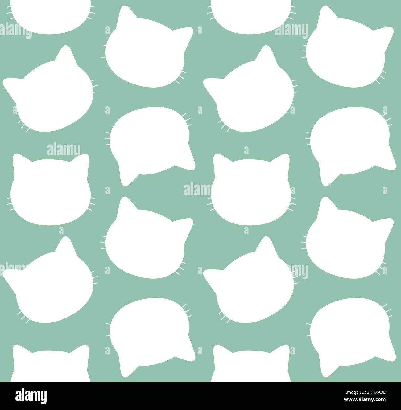Vector seamless pattern of hand drawn flat cat head silhouette isolated ...