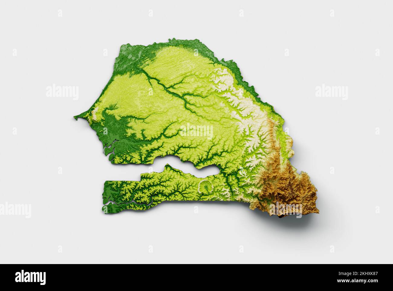 The Senegal map shaded relief isolated on a white background Stock Photo