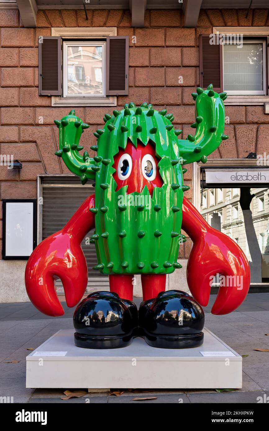 Lobster Cactus - Lobster Empire, gigantic sculptures exhibition by British artist Philip Colbert, along Via Vittorio Veneto. Rome, Italy, Europe, EU Stock Photo