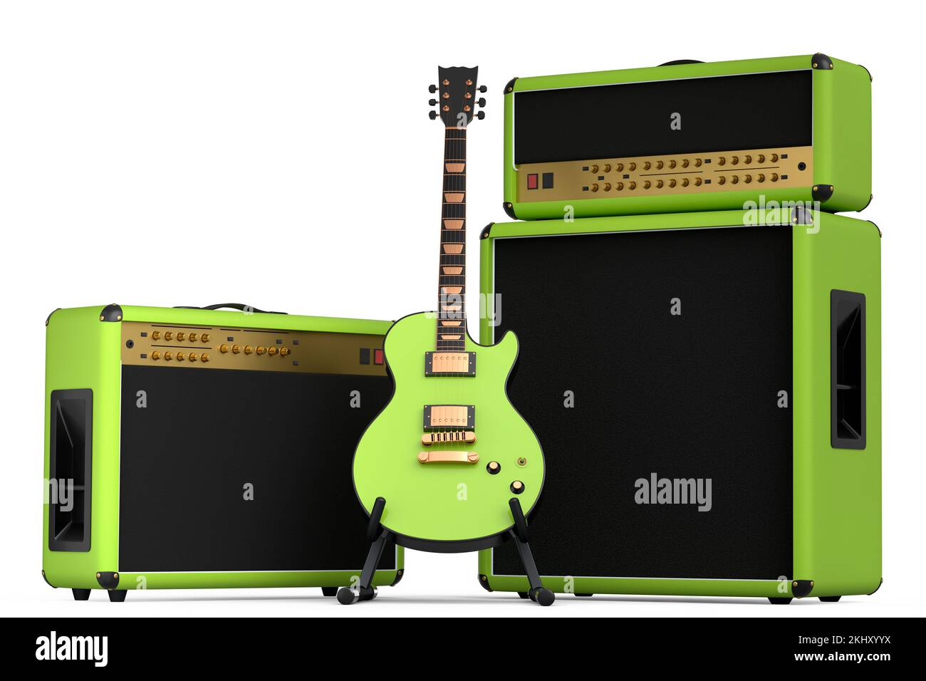 Classical amplifier with electric or acoustic guitar on stand isolated