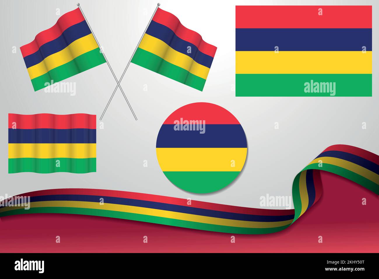 A vector set of different designs of the Mauritian National Flag in the ...