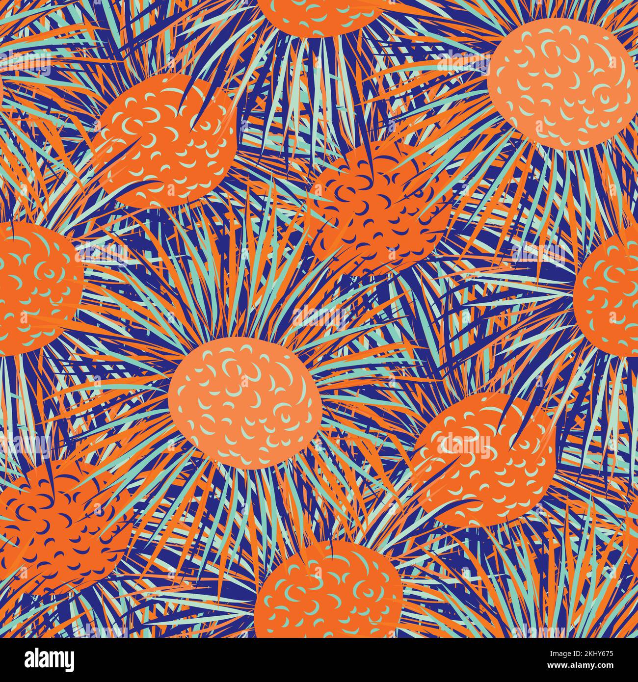 Inula flower seamless vector texture pattern background. Overlapping perennial tropical color flowers dense backdrop. Giant Fleabane painterly Stock Vector
