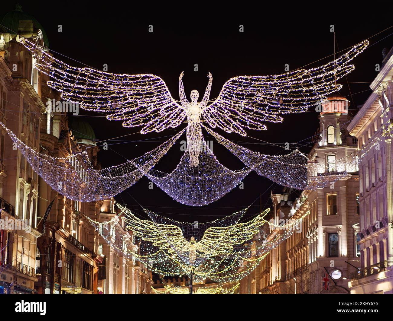 Spirit of Christmas light display aka Angels on Regent Street, London. Stock Photo