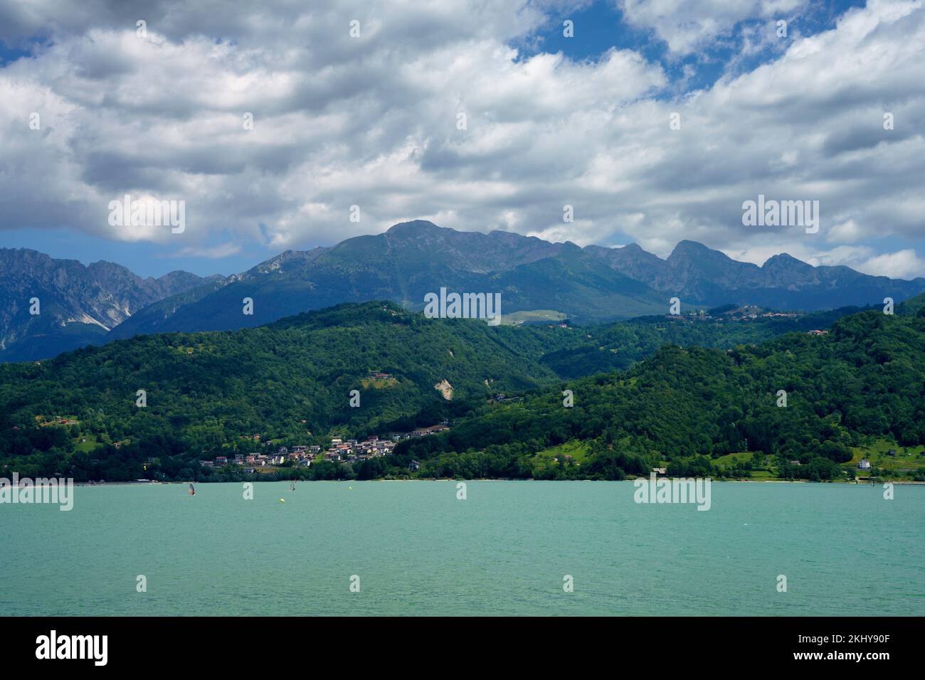 Lake of Santa Croce in Belluno province, Veneto, Italy, at summer Stock Photo