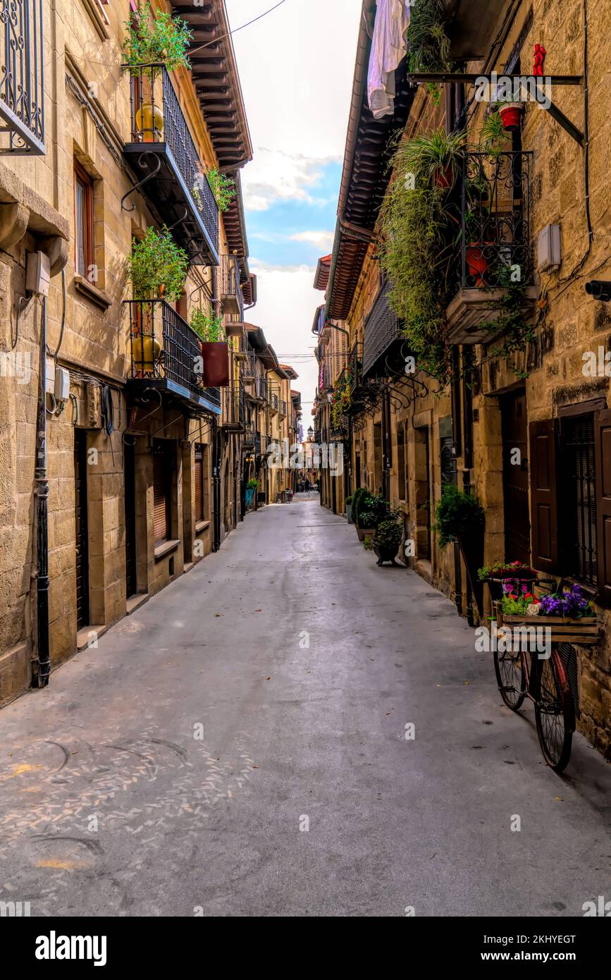 Laguardia Rioja region Spain bicycle and narrow streets in beautiful spanish town Stock Photo