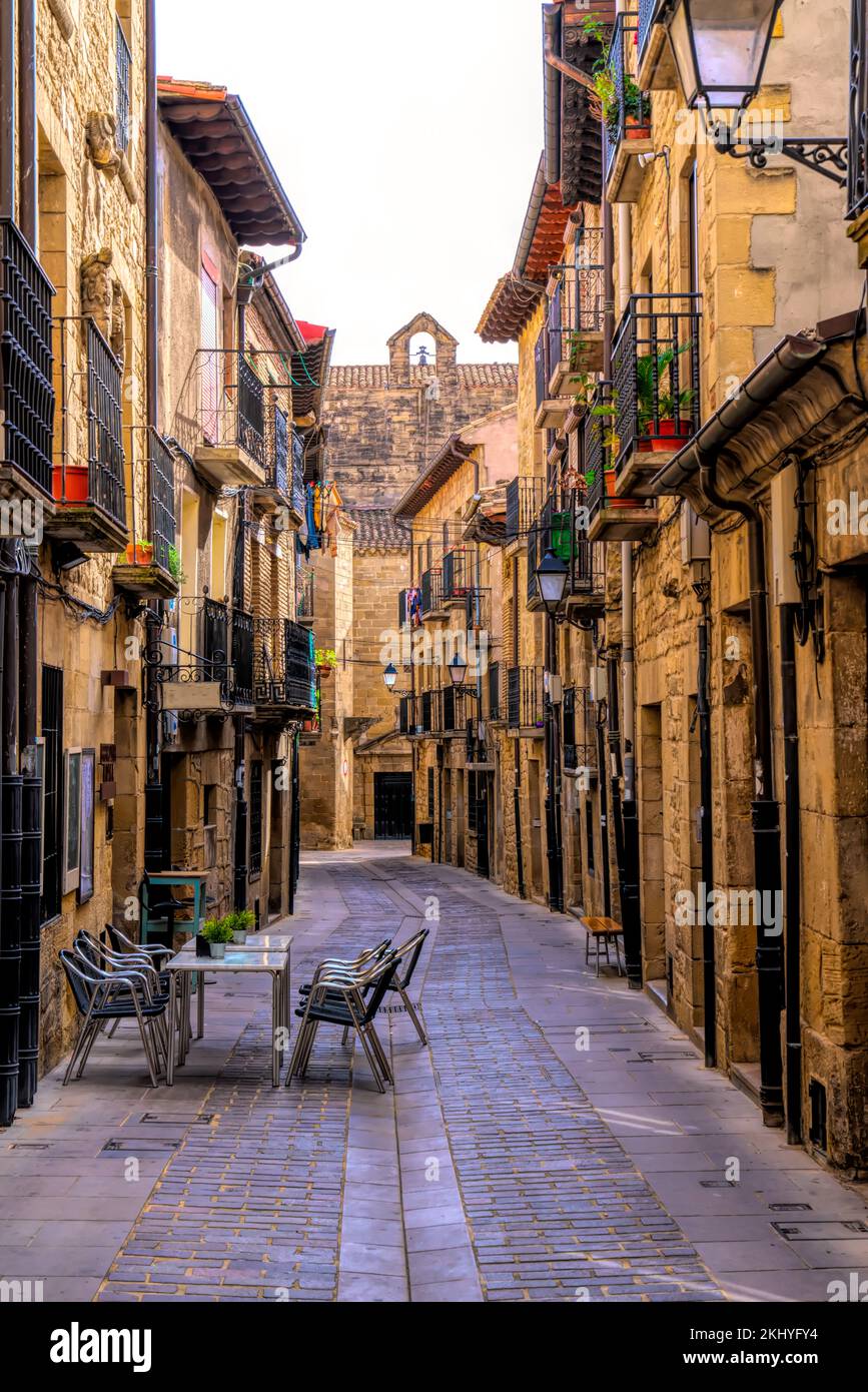 Laguardia Rioja region Spain cafes and narrow streets in beautiful spanish town Stock Photo