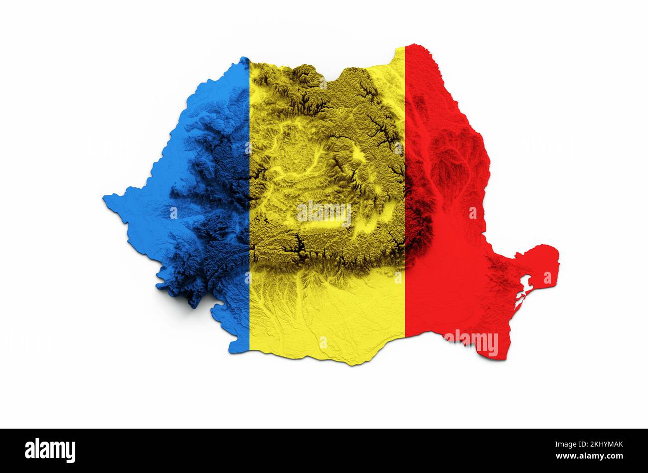 The Romania map with the flag isolated on a white background Stock Photo