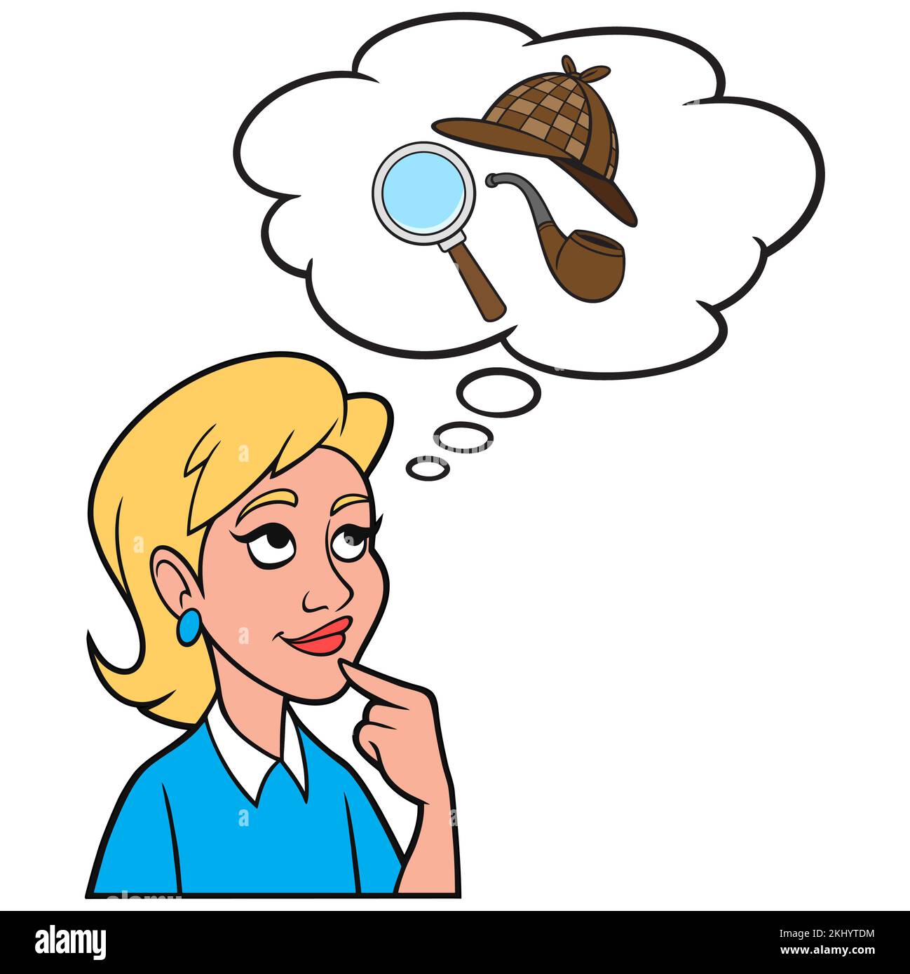 Girl thinking about Detective Work - A cartoon illustration of a Girl thinking about a career as a Detective. Stock Vector