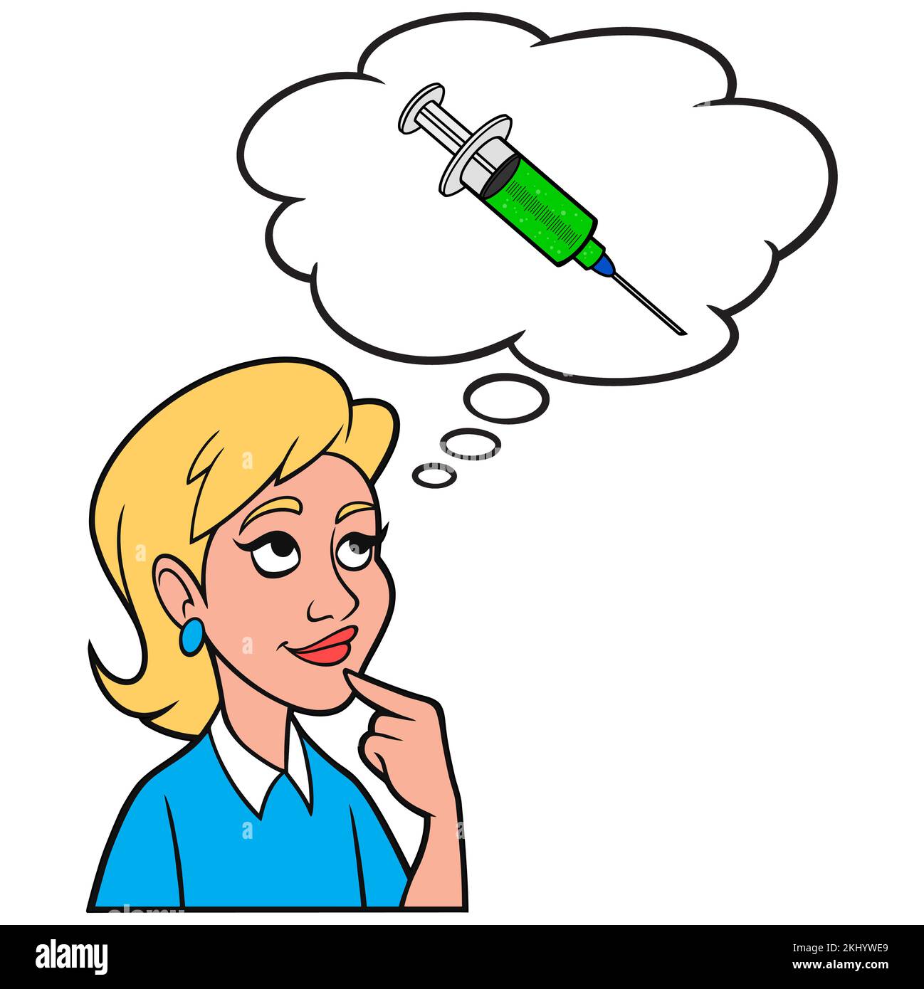 Girl thinking about a Flu Shot - A cartoon illustration of a Girl thinking about getting a Flu Shot. Stock Vector