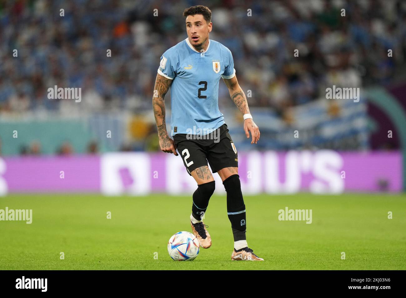 Jose Maria Gimenez of Uruguay during the Qatar 2022 World Cup match, group H, date 1, between Uruguay and Korea Republic played at Education City Stadium on Nov 24, 2022 in Rayan, Qatar. (Photo by Bagu Blanco / PRESSINPHOTO/Sipa USA) Stock Photo