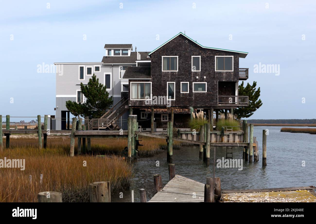 Traditional Houses built on wooden stilts, on the edge of the water, on