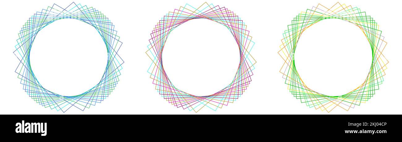 Round vector frame. The lines of the square are transformed in a circle, with space for text or photo in the center. Stock Vector