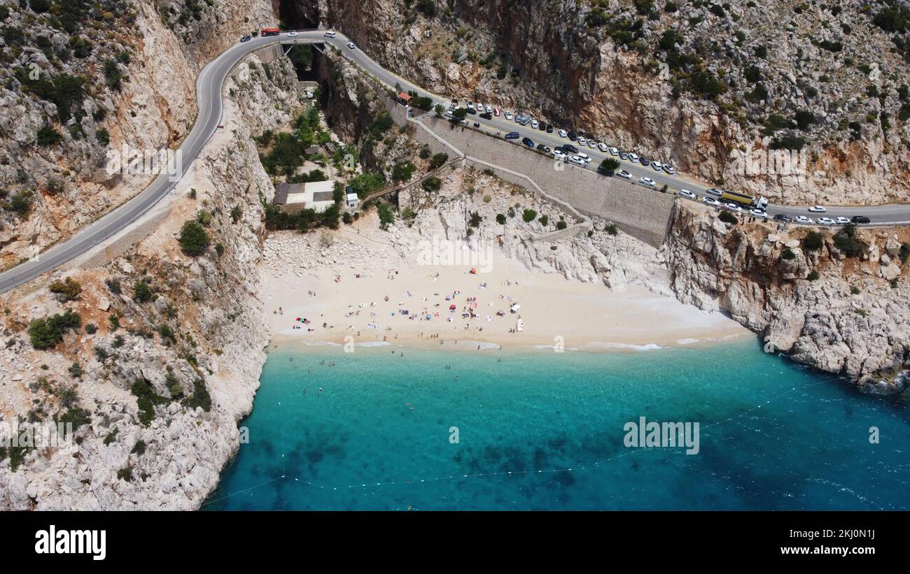 Kaputas Beach Drone View, Kalkan Kas,  Antalya, Antalia Turkey Stock Photo