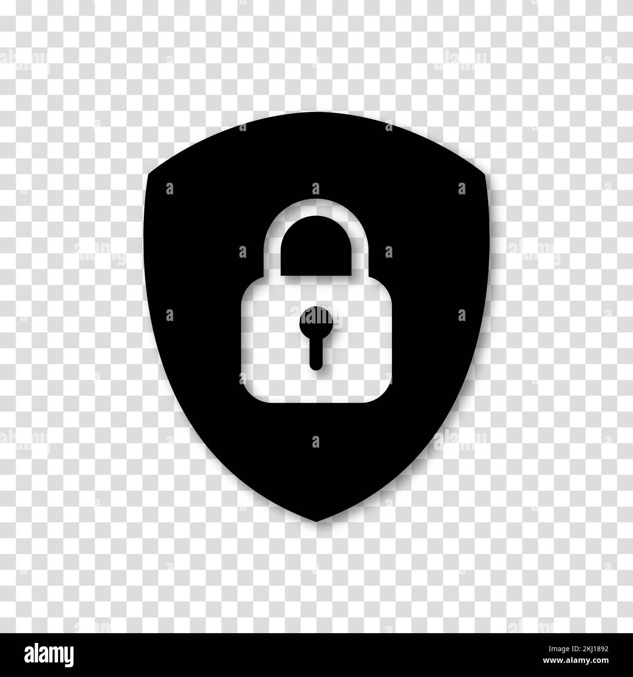 Icon or symbol of a shield with a closed padlock. Sign lock on a