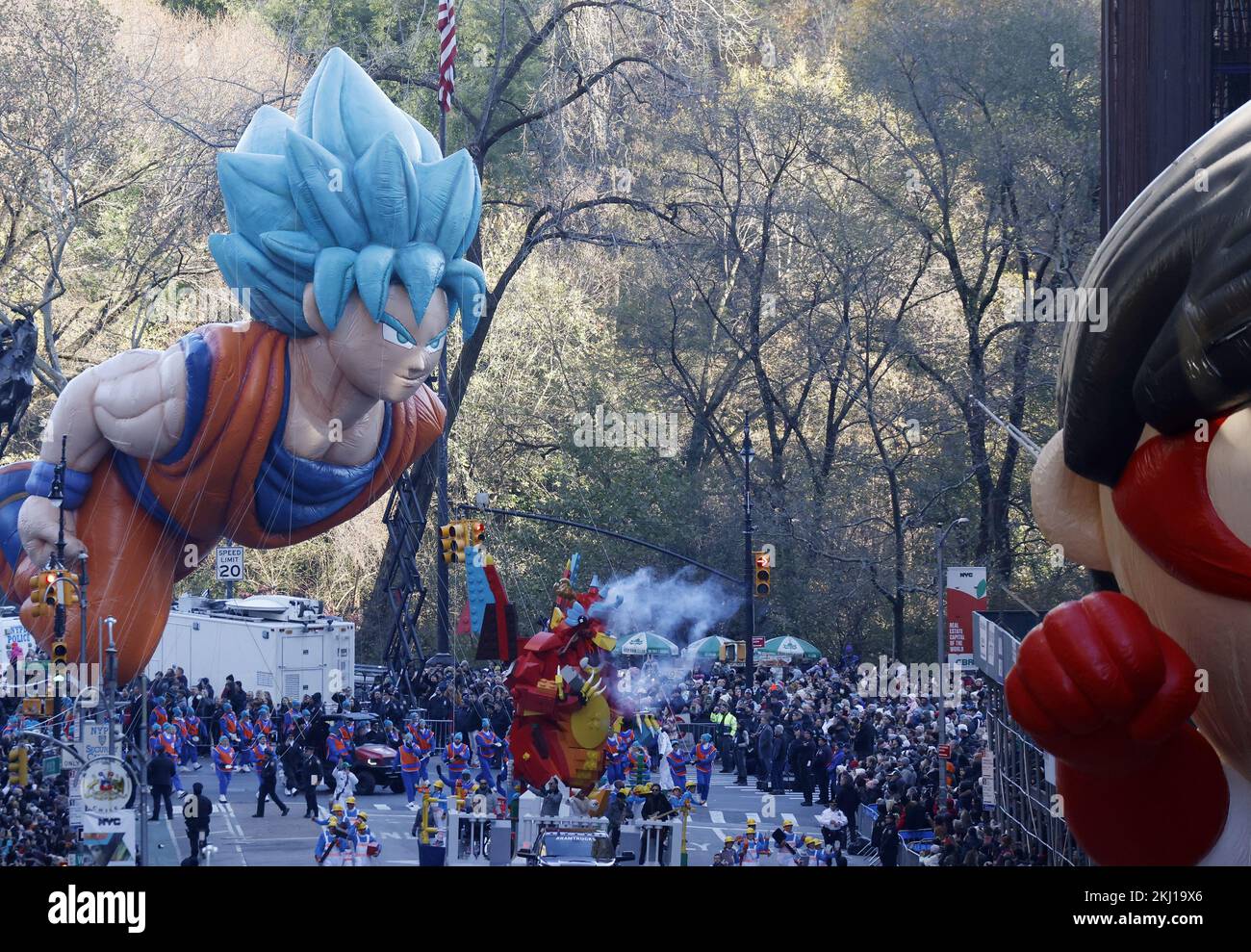 New York, United States. 24th Nov, 2022. The Goku balloon moves down the parade route at the