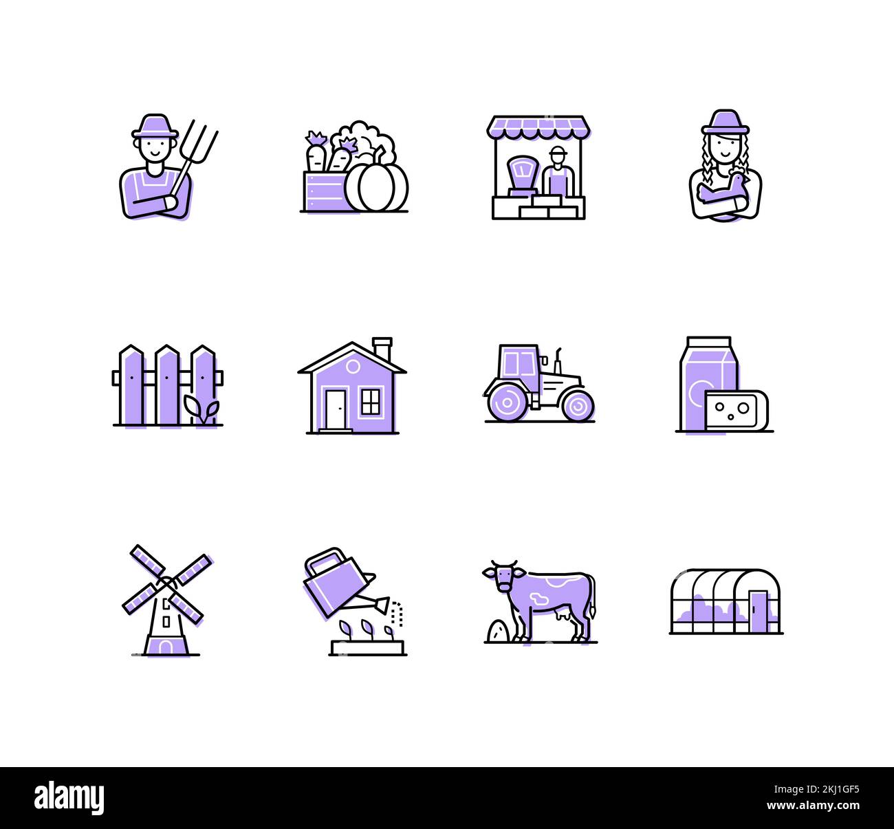 Farming and agriculture - modern colorful line design style icons Stock ...