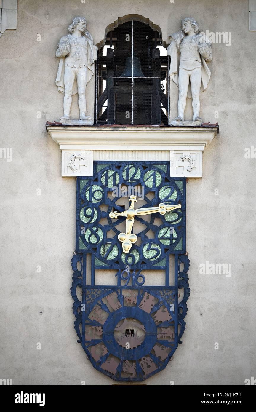 Old clock on bell tower in Korneuburg Austria Stock Photo