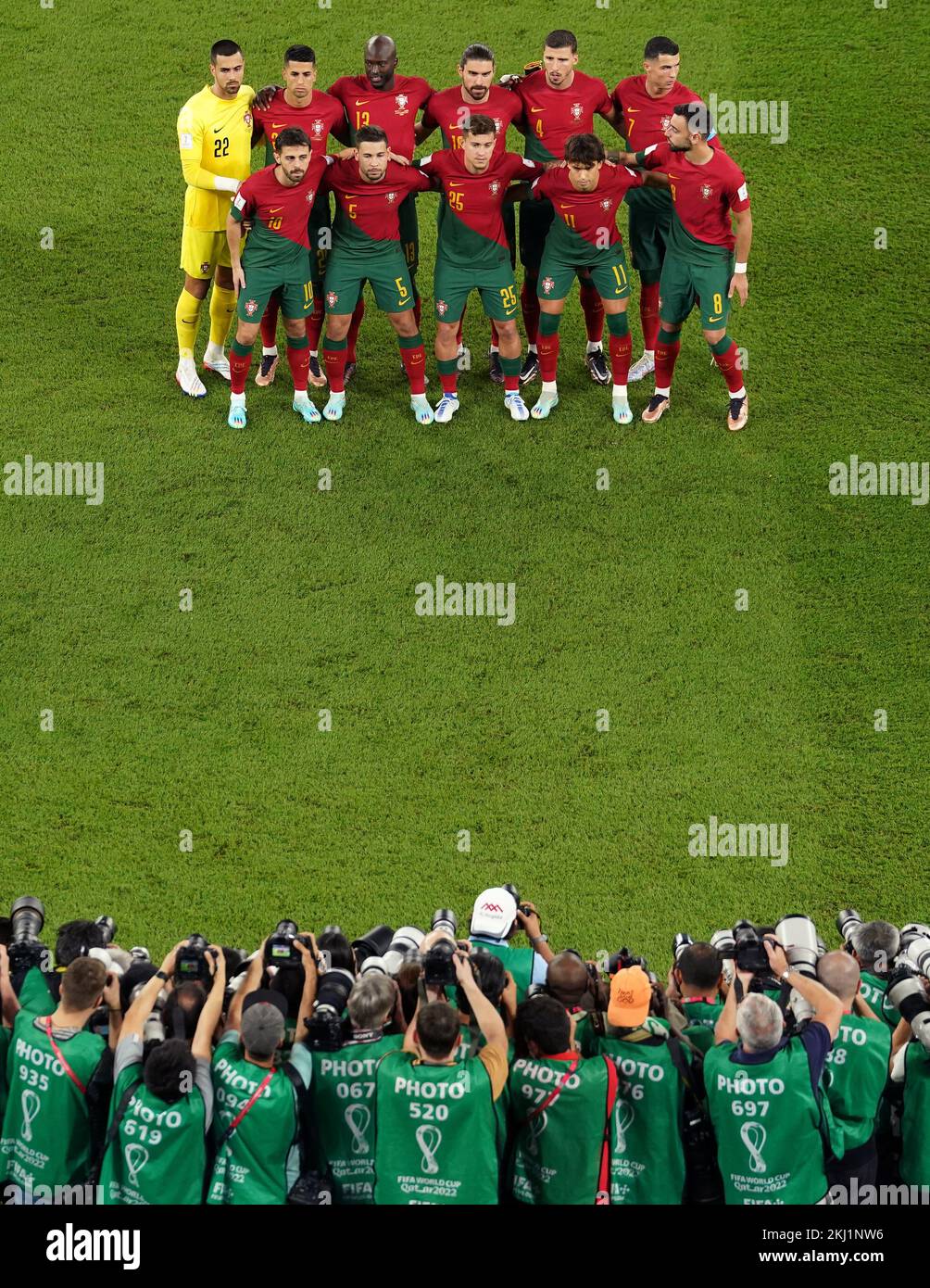 Portugal players line up before the FIFA World Cup Group H match at Stadium 974 in Doha, Qatar. Picture date: Thursday November 24, 2022. Stock Photo