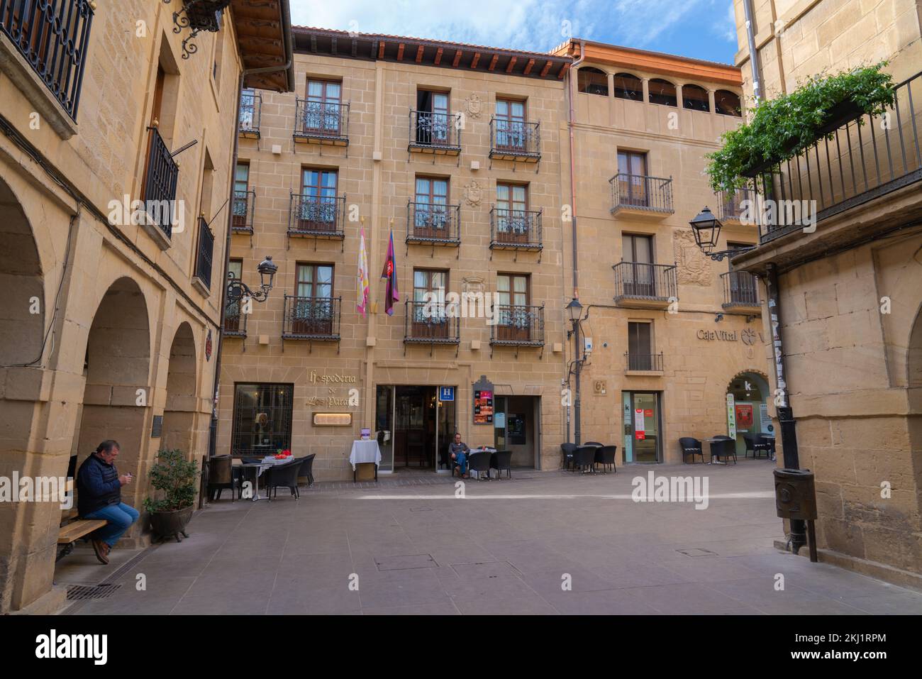 Laguardia Rioja region Spain cafe and buildings in historic town Stock Photo