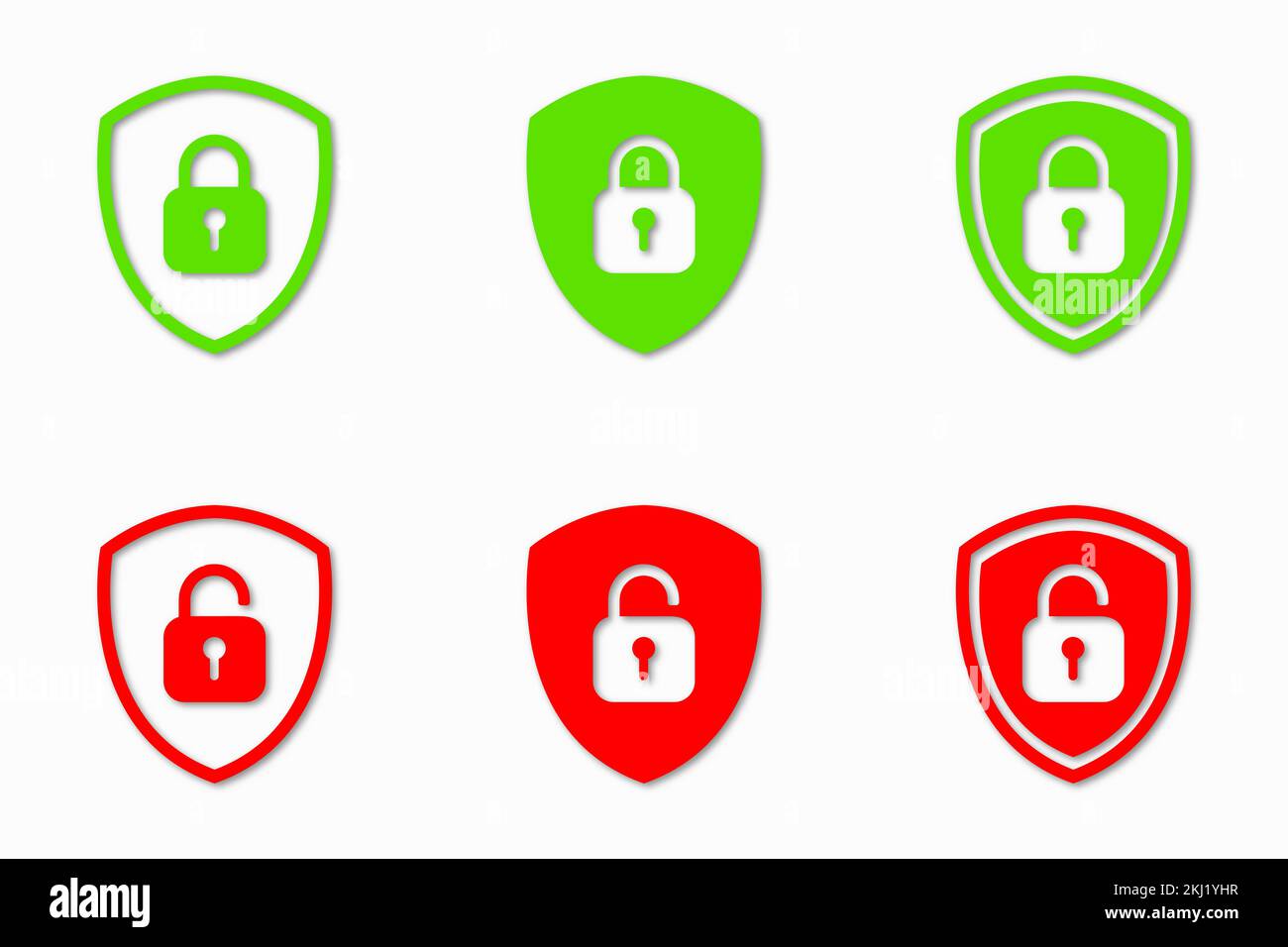 Set of Shield Lock and Unlock Icon. Symbol padlock. Vector sign Illustration. Stock Vector