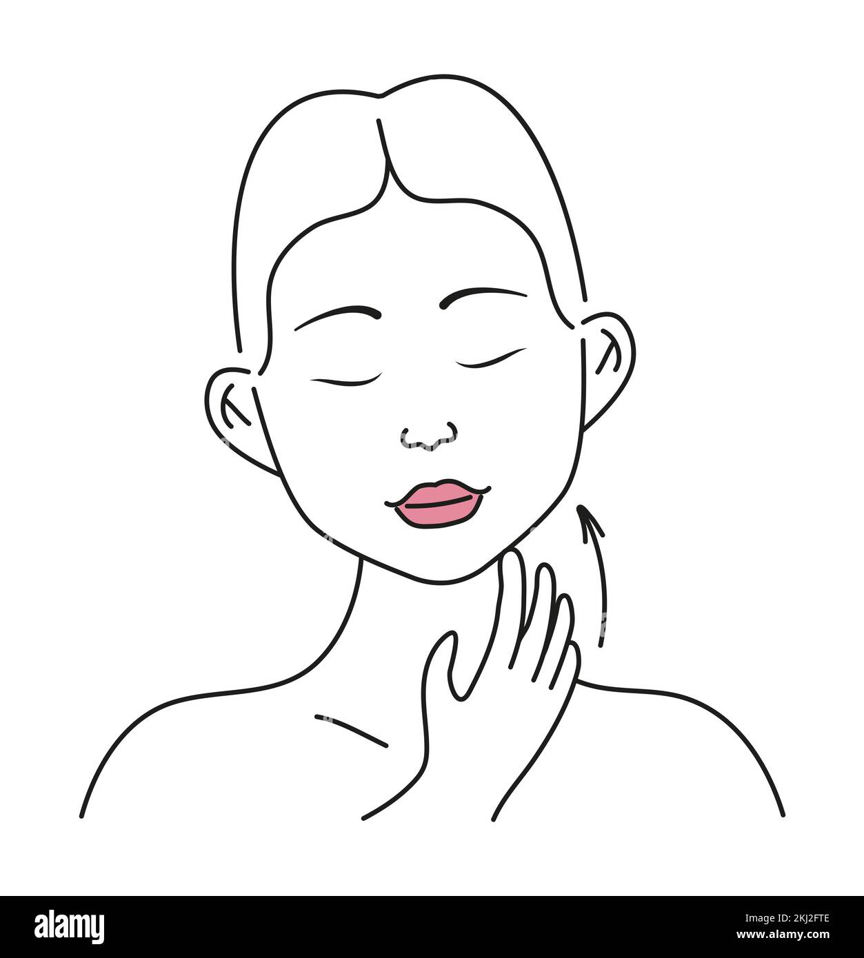 Facial, neck massage. Facial skin care at home, infographic vector icon