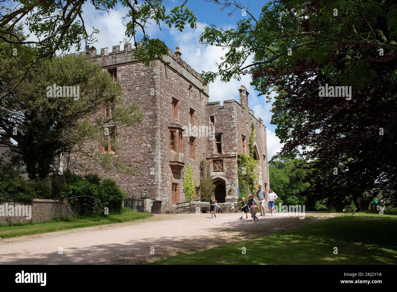 Main entrance of Muncaster Castle in the Western Lake District. -  Hawk and Owl Centre Stock Photo