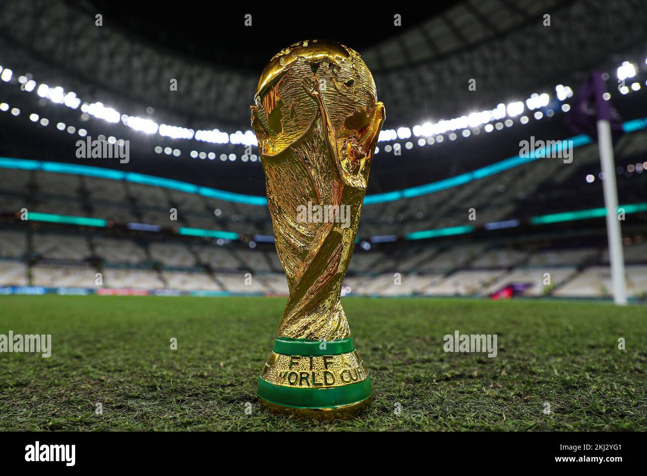 Lusail Iconic Stadium, Lusail, Qatar. 24th Nov, 2022. FIFA World Cup Football, Brazil versus Serbia; Plastic FIFA World Cup Trophy on the pitch inside Lusail Stadium Credit: Action Plus Sports/Alamy Live News Stock Photo