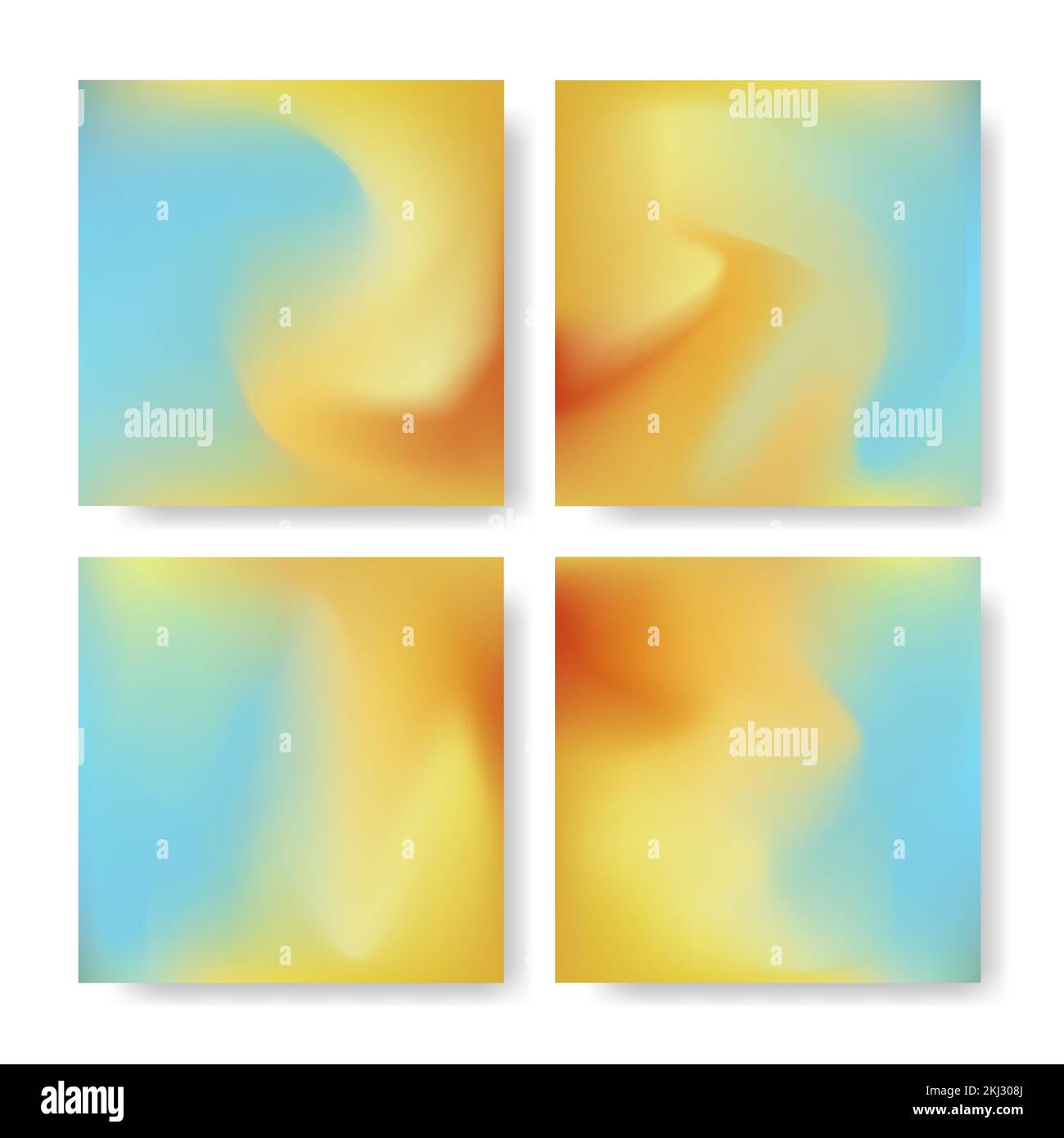 Set bright gradient abstract backgrounds. Aesthetic square template social media posts in blue, yellow, red colors . Microblog carousel slides Stock Vector