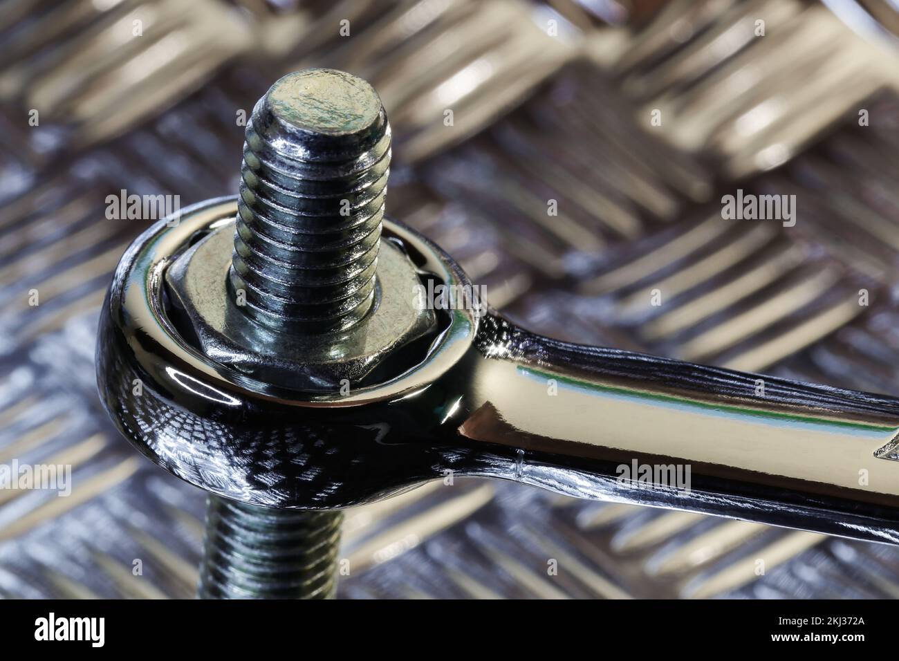 Spanner Tightening Hex Nut To Threaded Bolt Stock Photo Alamy