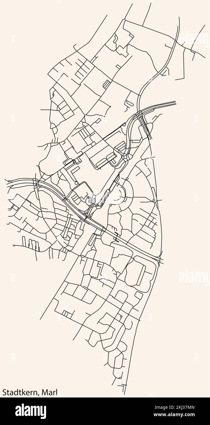 Street roads map of the STADTKERN MUNICIPALITY, MARL Stock Vector Image