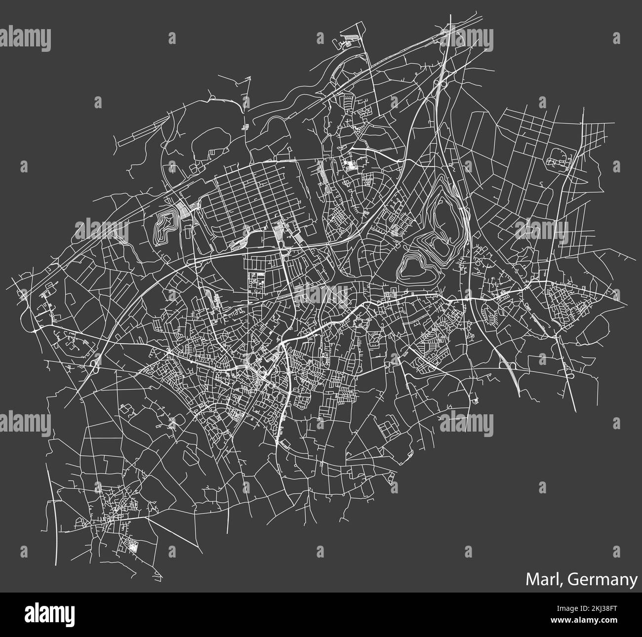 Street roads map of MARL, GERMANY Stock Vector