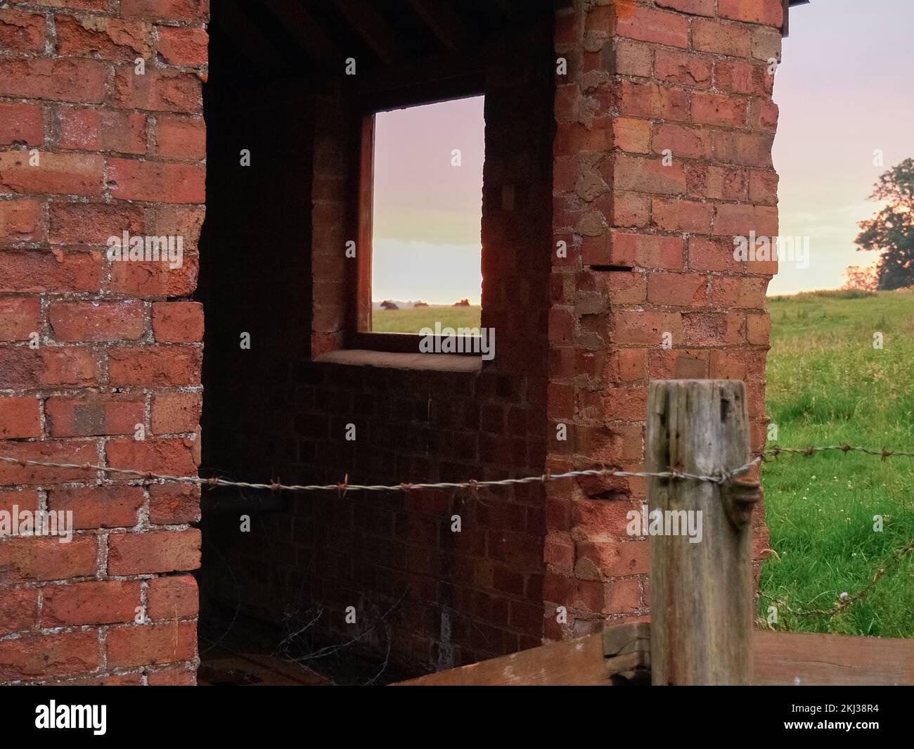 View of a typical English rural landscape through window opening in