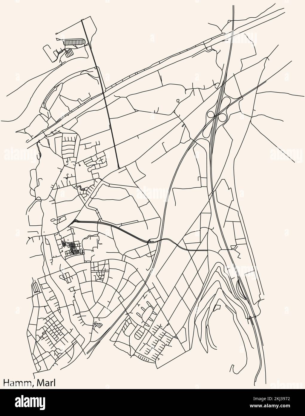 Street roads map of the HAMM MUNICIPALITY, MARL Stock Vector