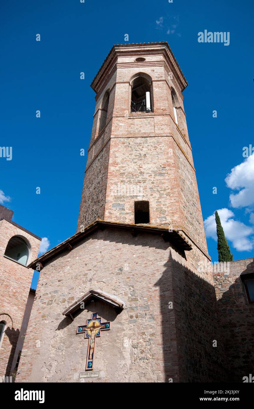 Polygonal bell tower (1842) of the ancient Saint Francis church, Deruta village, Perugia, Umbria, Italy Stock Photo