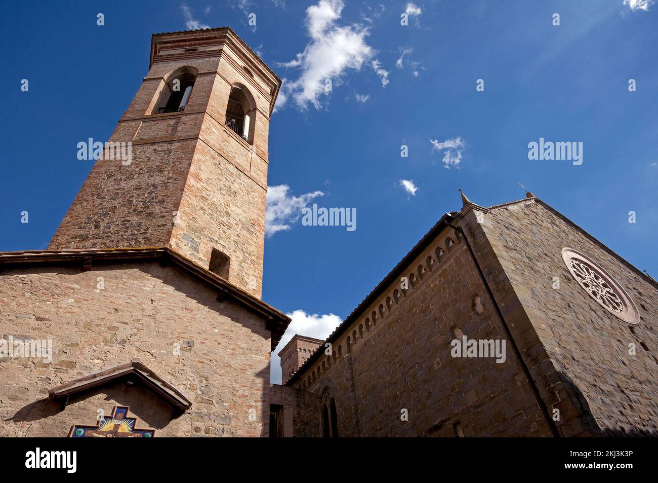 Ancient Saint Francis church and polygonal bell tower (1842), Deruta village, Perugia, Umbria, Italy Stock Photo