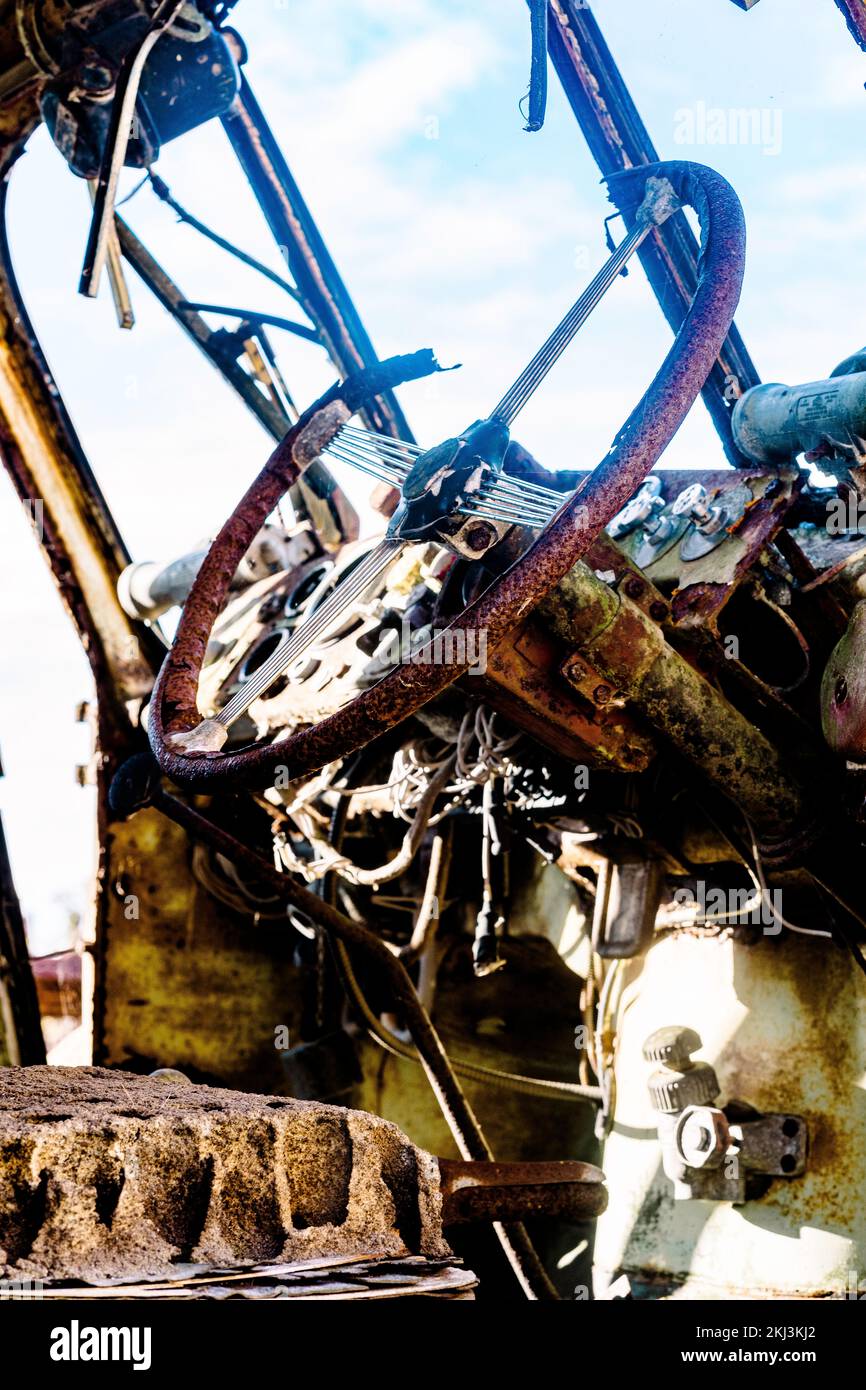Junk yard full of old farm equipment Stock Photo Alamy