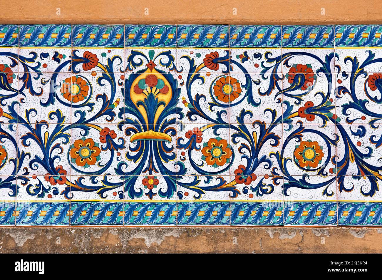 Decorated pottery on the wall, Deruta village, Perugia, Umbria, Italy Stock Photo