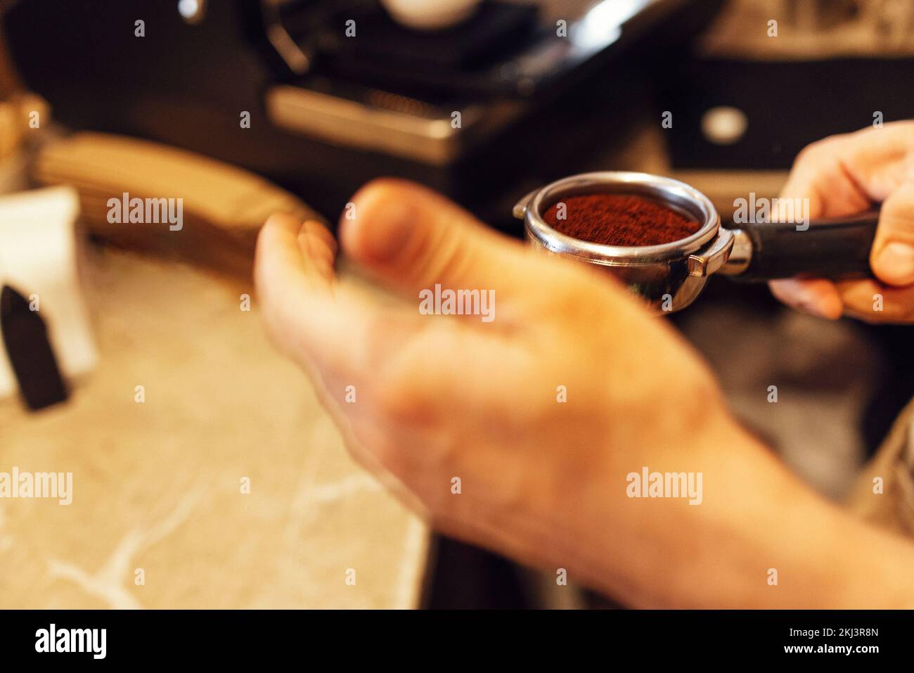 Close Up Image Of The Coffee Grinder Machines In A Coffee Shop Barista Grinding Freshly Roasted 4681