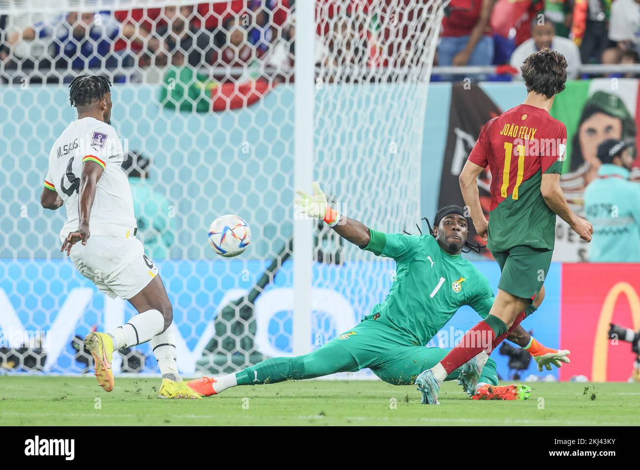 Portuguese Joao Felix scores a goal during a soccer game between Portugal and Ghana, in Group H of the FIFA 2022 World Cup in Doha, State of Qatar on Thursday 24 November 2022. BELGA PHOTO BRUNO FAHY Credit: Belga News Agency/Alamy Live News Stock Photo