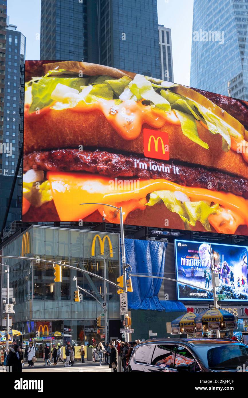McDonald's Restaurant exterior with giant advert in Times Square, NYC, USA 2022 Stock Photo