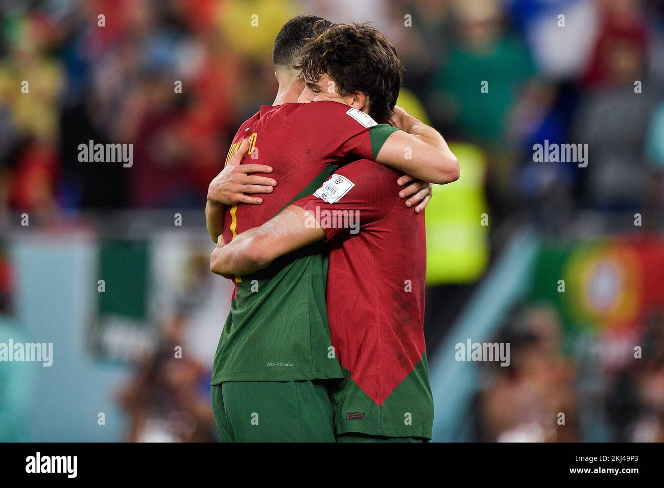 DOHA, QATAR - NOVEMBER 24: Joao Felix of Portugal celebrates after scoring his sides second goal with Cristiano Ronaldo of Portugal during the Group H - FIFA World Cup Qatar 2022 match between Portugal and Ghana at the Stadium 974 on November 24, 2022 in Doha, Qatar (Photo by Pablo Morano/BSR Agency) Credit: BSR Agency/Alamy Live News Stock Photo