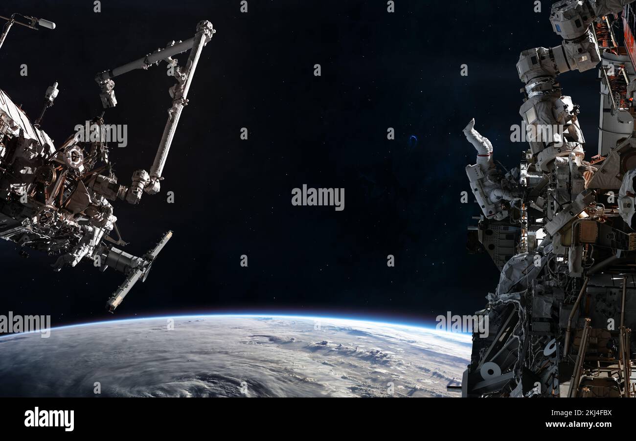 Space stations in Earth orbit. Solar system Stock Photo