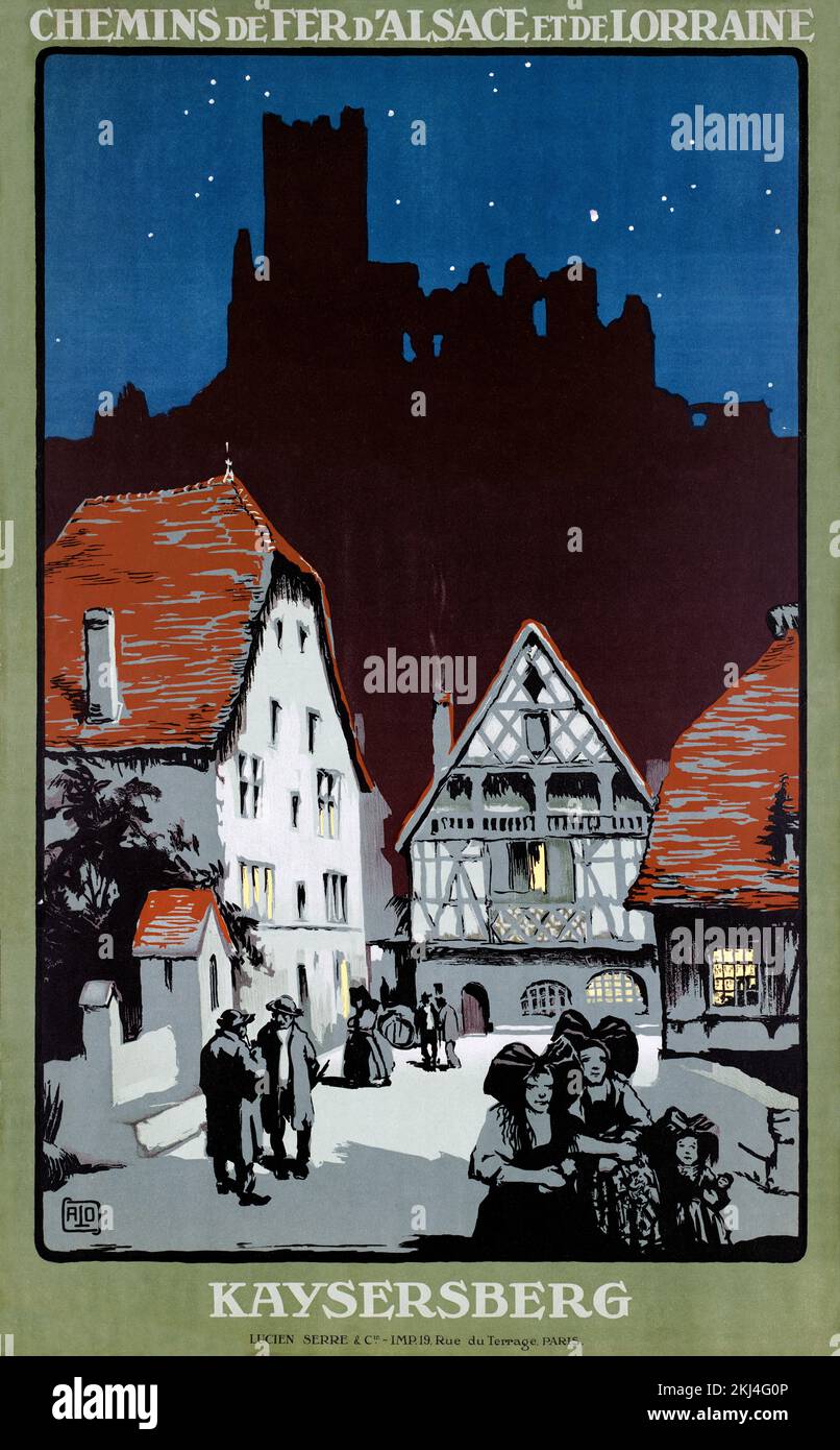 Kaysersberg by Charles Jean Hallo, (1882-1969). Poster published in the 1930s in France. Stock Photo