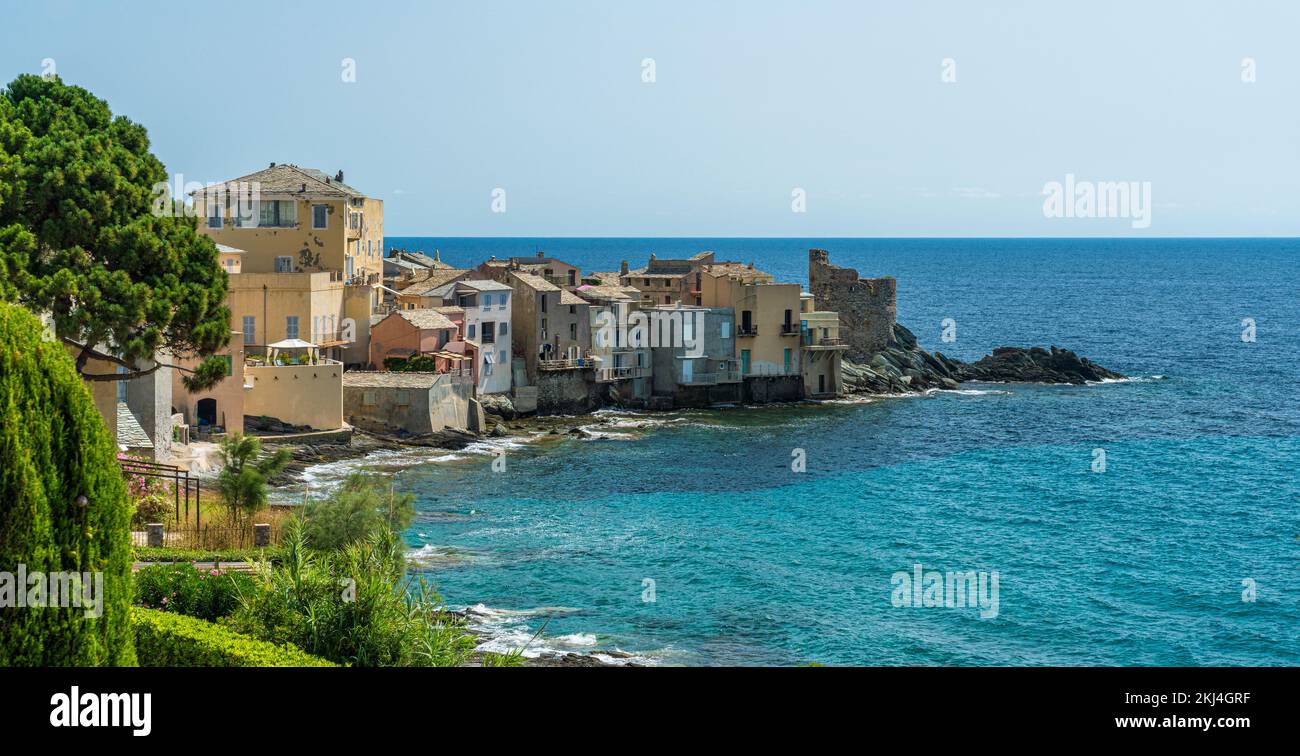 The picturesque village of Erbalunga on a summer morning, in Cap Corse, Corsica, France. Stock Photo